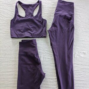 Girlfriend Collective Purple Paloma Bra Bike Shorts and Leggings Matching Set